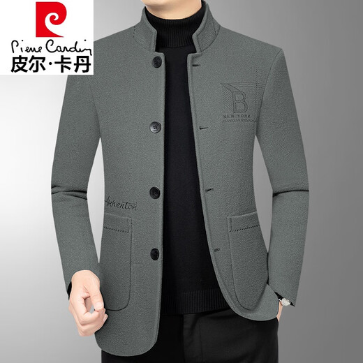 Pier Cardin men's wool jacket autumn and winter style 2025 new autumn woolen jacket men's middle-aged and elderly dad's outfit casual stand collar D6297 shallow coffee 170/M