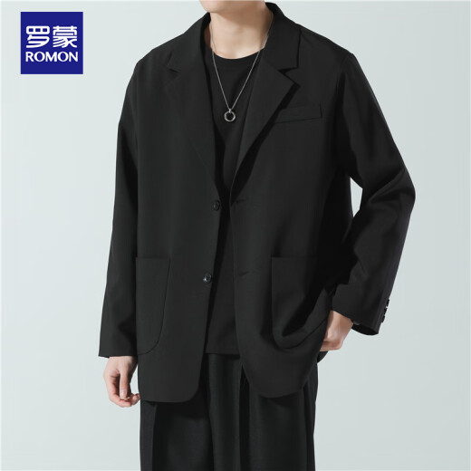罗蒙（ROMON）西服男士春秋季潮流宽松翻领商务单西休闲小西装外套CG-K8黑色XL