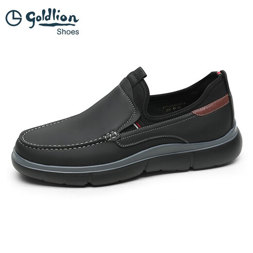 Goldlion Men's Shoes Four Seasons Casual Shoes Men's Business Slip-on Casual Leather Shoes Men's First Layer Cowhide Soft, Comfortable and Breathable Shoes Black 42