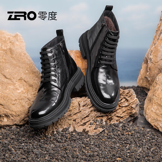 Botas de Martin Zero en invierno Nuevo Lace-up negro más Velvet Botas de cuero cálido Botas gruesas Suelas al aire libre Negro 40 40