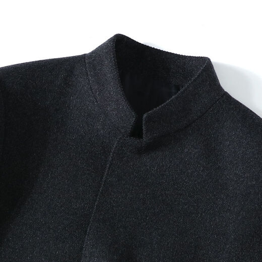 Fazeya恒源祥集团桑蚕丝中山装立领西服男羊毛呢外套修身商务休闲爸爸装 黑色（三颗扣） XL (180) （建议140-160斤）