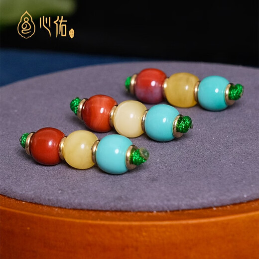 Xinyou beeswax Nanhong turquoise old style barrel beads top beads waist beads traffic light with beads star moon Bodhi text bracelet accessories traffic light 11mm (beeswax + Nanhong + Meiling mine)