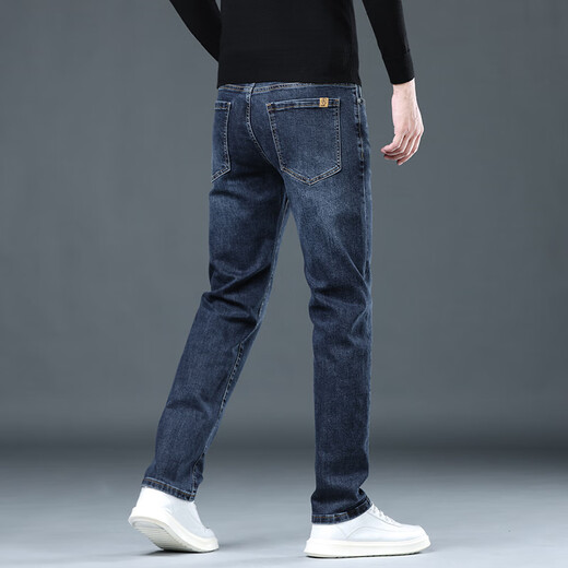 CANELIN KISKHA high-quality jeans for men in spring and autumn slim straight black men's pants stretch plus velvet men's casual long pants men 2049 blue regular size 36