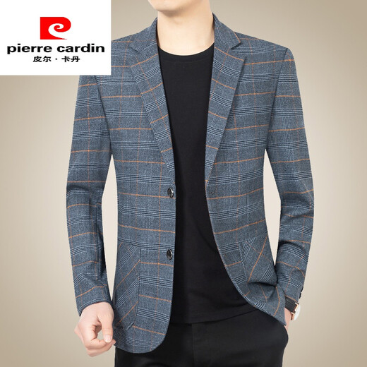 Pierre cardin woolen suit jacket men's autumn and winter business casual tweed suit single piece middle-aged daddy slim fit knit blue gray XL 180