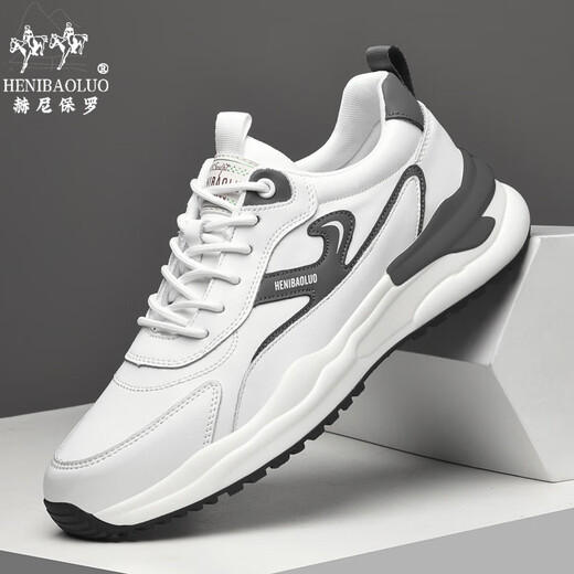 Heni Paulo Sports Schuhe Herren neue Marke Stoßdämpfer Abenthalt gepolstert Wanderschuhe Leichte Papa-Schuhe High-End-Lederschuhe mit rutschfesten Lederschuhen weiß grau 9912 39 (245 mm) Lederschuhgröße