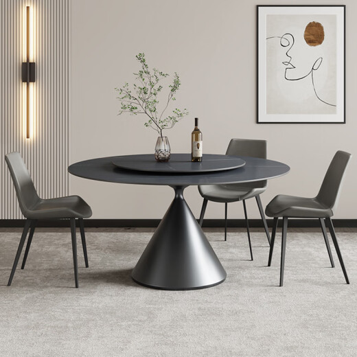 OPPEIN black slate dining table Italian minimalist light luxury round table home small and medium-sized round marble hotel large dining table 1.2 meters single round table with turntable