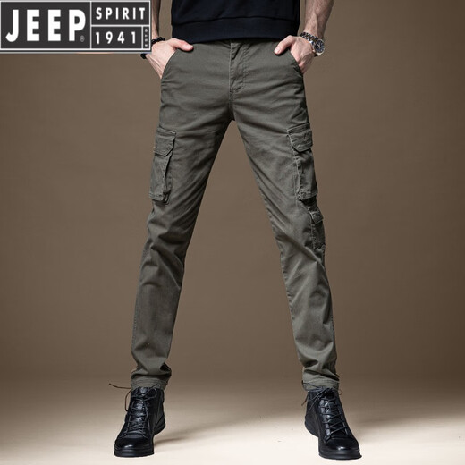 JEEP SPIRIT overalls men's 2025 new slim fit casual pants men's multi-pocket special training pants Korean style trendy paratrooper pants overalls quality 680 black 32 (waist 2 feet 5)