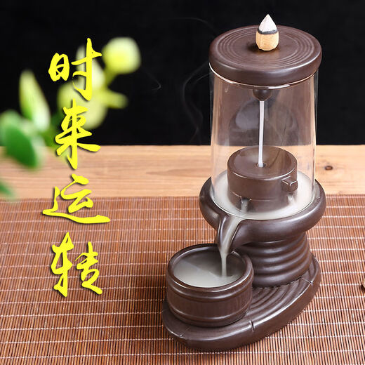 American and foreign new Chinese Zen backflow incense burner, glass cover, windproof, indoor home decoration, sandalwood, agarwood, smoke, Pixiu base-God of Wealth 60 pieces mixed floral + 70C