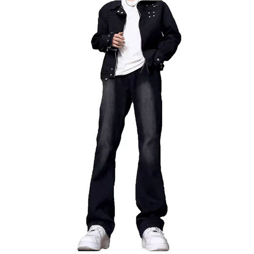 Digada American high street vibe black scimitar micro-flare jeans men autumn trendy brand handsome straight-leg pants versatile pants men DFFS-719-1 black [added fleece] XL [recommended 120-135 Jin [Jin equals 0.5 kg]]