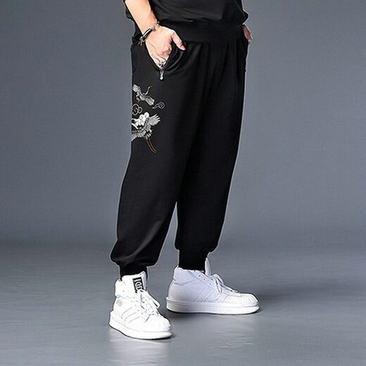 NanYUQIU) Large size casual pants for men with fat plus size loose sports casual pants for spring and summer fat guy tying pants trendy fat man 200 72152 4XL Recommended 200-220Jin [Jin equals 0.5 kg]