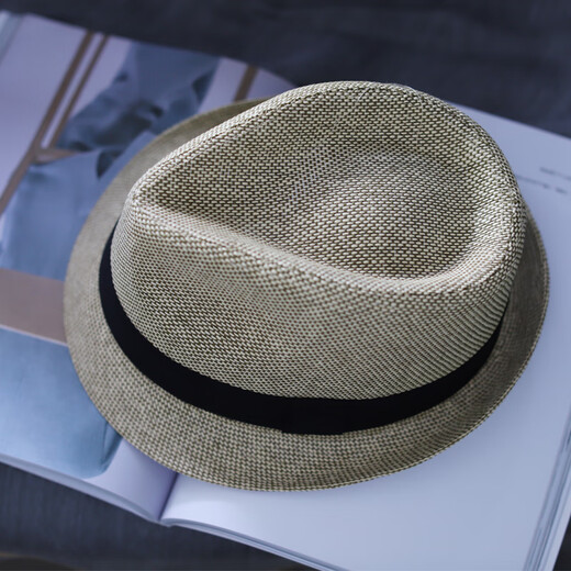 Mondeco Japanese gentleman hat, jazz hat, large head circumference, large size, sun protection, panama hat, straw hat, summer khaki, M size (55-57CM)