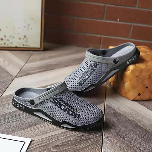 Luyiyahan men's pig cage shoes, hole shoes, men's two wearing beach shoes, slippers, summer bag-toe sandals, sandals, outdoor sandals, 3881 black 44