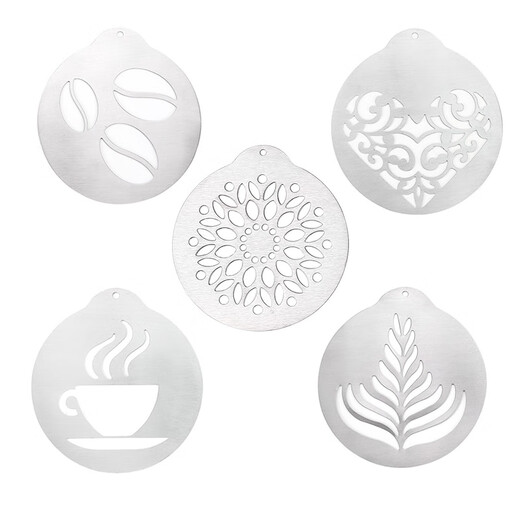 Aseblarm coffee shop special DIY mold 5-piece coffee latte art mold stainless steel latte art piece portable coffee printing plate coffee latte art mold 5-piece set