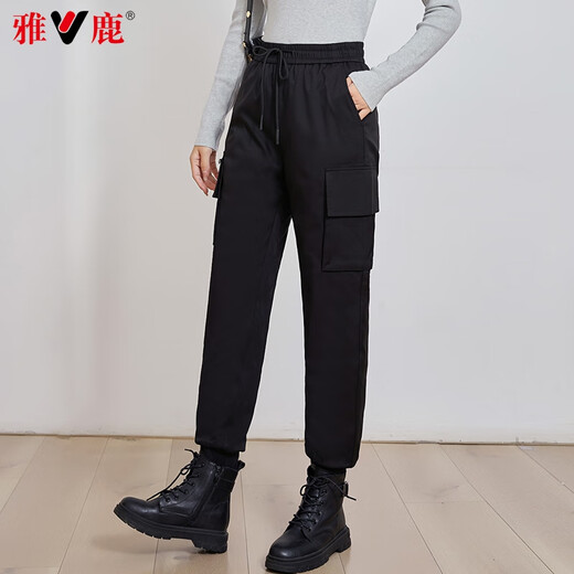 Yalu goose down down pants for women 2025 winter new fashion workwear windproof and warm loose straight casual casual sweatpants black S
