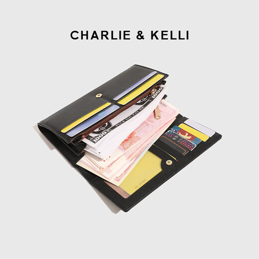 CHARLIE & KELLI长款钱包女士多卡位手拿包卡包零钱包送女友生日礼物包包女 黑色【七夕实用礼物】