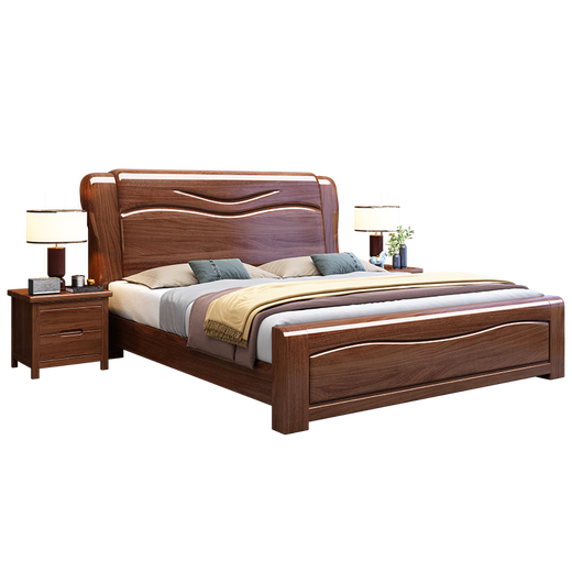 Zihua Massives Holzbett, goldene Walnuss -Single und doppelte 1,8 Meter 1,5 m chinesische leichte Luxushochschubladenaufbewahrungsbett 826# Festholzbett (verbessertes stiles Betttafel) 1,5 m*2,0 m