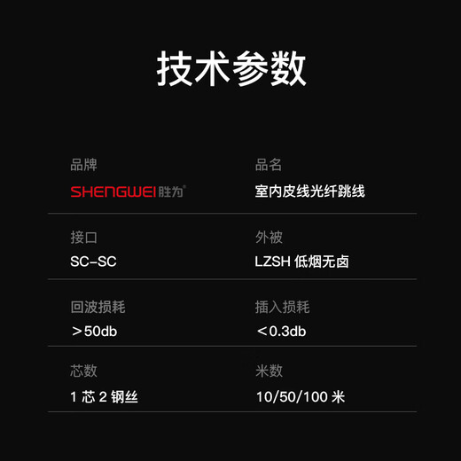 胜为（shengwei）皮线光纤跳线 电信级光缆 室内网线单模单芯光纤延长线接光猫 1芯2钢丝成品跳线 50米 FSIP-1050