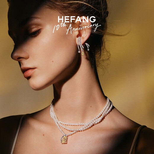 HEFANG He Fang jewelry gilt sugar cube three-layer chain clavicle chain light luxury high-end birthday gift for girlfriend yellow