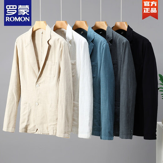 Romon (Romon) Frühlings- und Sommer Herren -Leinengeschäft Casual Anzug Jacke Trendy Vielseitiger Anzug Freizeitkleidung Baumwolle Leinen Stoff Single Western Jacket Grey 2xl