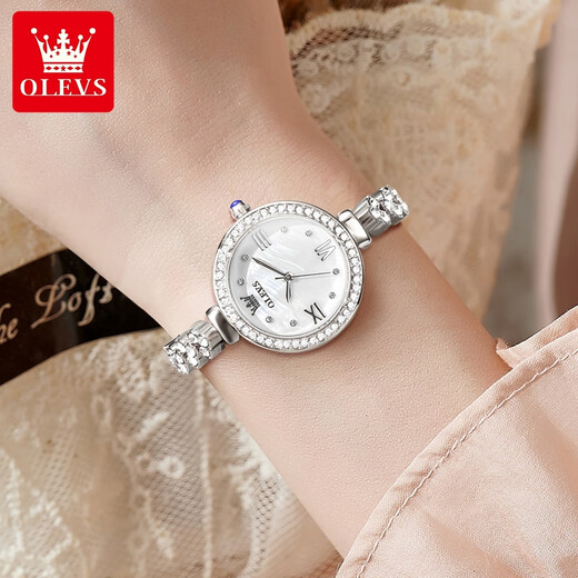 Olevs Swiss Certified Brand Watch Women's Quartz Watch Einfaches Temperament Frauenwache wasserdichte diamantset modische Licht Luxus Frauen Uhr Olevs-9903-Stahlgürtel Weiße Frauen