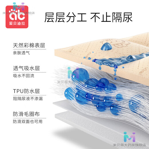 爱贝迪拉彩棉尿布垫婴儿隔尿垫可机洗儿童防水a类纯棉大床单防漏 兔妮妮【无甲醛无异味】 100x150cm