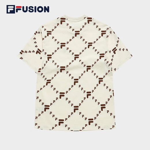 FILA FUSION trendy couple short-sleeved T-shirt in summer loose casual presbyopia full print round neck men and women top antique white-IV XL (180)