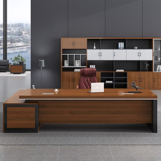 Shengli Desk Boss Desk Office Furniture Panel Executive Desk Office Desk and Chair Combination Computer Desk Writing Desk Teak Color 2.0 Meter Boss Desk + Boss Chair