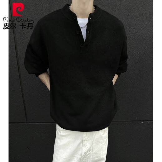 Pierre Cardin American Handsome Henley Collar Sweater Men's 2025 New Autumn and Winter Lazy Feeling Old Money Style Knitted Sweater Jacket Gray M