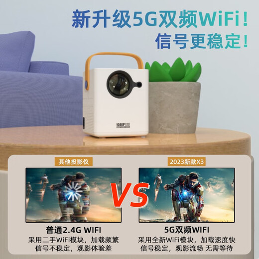 aet新款X3手机投影仪家用高清投影机投屏办公超高清小型迷你便携卧室投影机家庭影院手机投屏 X3蓝牙语音版（AI语音声控-侧投缩放-手机投屏）