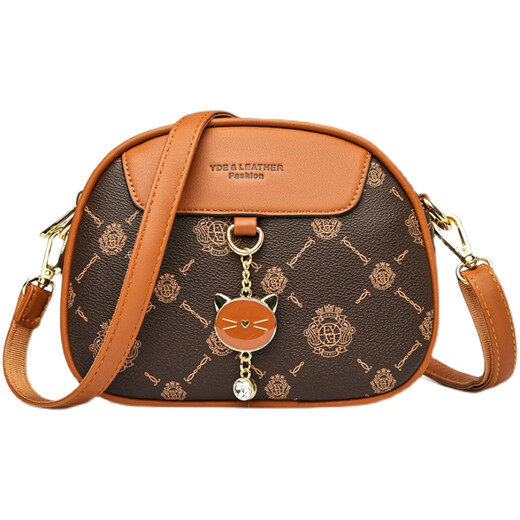 Kangaroo (Kangaroo) Echtes Leder kleiner Tasche für Frauen 2024 Neue trendige und modische kleine runde Tasche vielseitige One-Shoulder-Crossbody-Tasche Weiche Leder Frauenbeutel Big Letter Braun braun