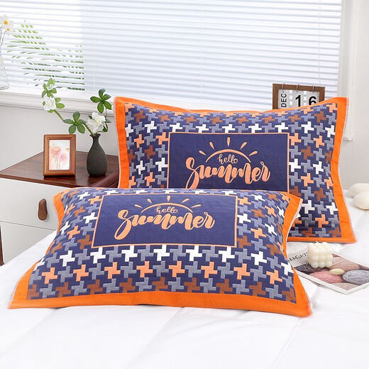 Chennai pure cotton gauze pillow towels, large pair, high-end adult students, thick pillow towels for couples, non-shedding, non-fading, five-layer houndstooth green pair