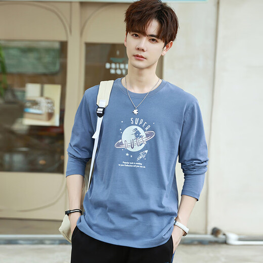 TEEK潮流印花长袖t恤男生上衣服 2025男装时尚青少年内搭秋季体恤小衫 【水柔棉款】HE736浅绿色 M