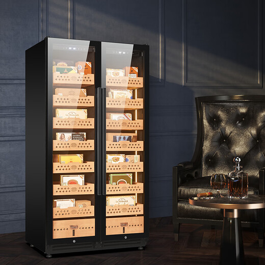Partagas double-door cigar cabinet, home dual-control cigar humidifier, constant temperature and humidity control, temperature and humidity control refrigerator, bare box, cedar wood tray, thin + cedar wood 1.71M high/double door/black 508L