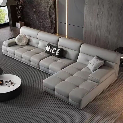 Leather sofa sofa living room new simple Lawrence modern light luxury Italian style small apartment ecological leather straight sponge-straight 2.6 meters fully wrapped ecological leather