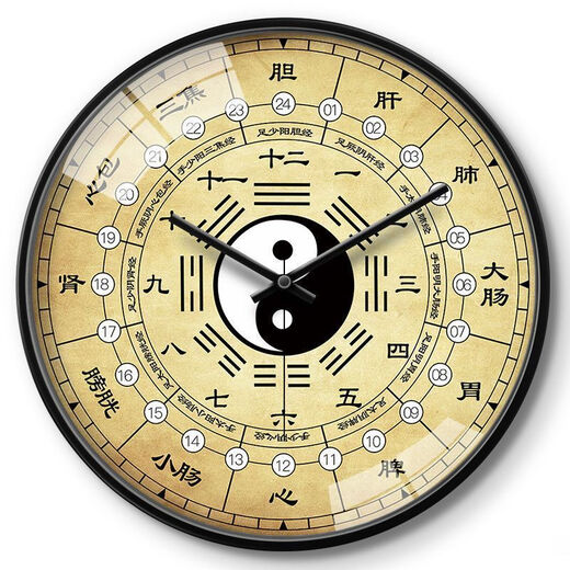 Ziwu Liuzhu Bagua Kreative Wanduhr Traditionelle chinesische Medizin Gesundheit Home Clock Schönheit Salon Spa Club Stille Wanduhr LQXBK677 Schwarzer Nadel schwarzer Rahmen 14 Zoll (Durchmesser 35 cm)