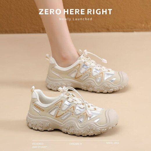 
ZHR hiking shoes for women casual outdoor sports lightweight creek tracking shoes for women versatile splicing women's shoes G683 apricot color 37