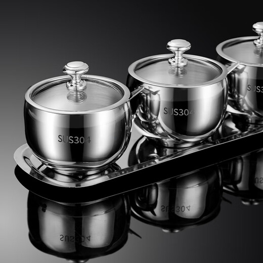 LeCali 304 stainless steel seasoning jar set seasoning bottle salt shaker kitchen seasoning jar dust-proof with spoon combination storage box seasoning jar set with tray with spoon