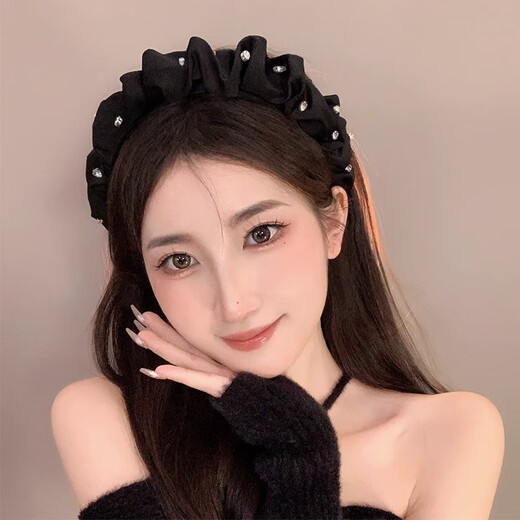 Idel rhinestone French spring and summer headband for women high skull retro 2025 new anti-slip black headband hairpin birthday gift high-end and advanced French rhinestone headband F2188
