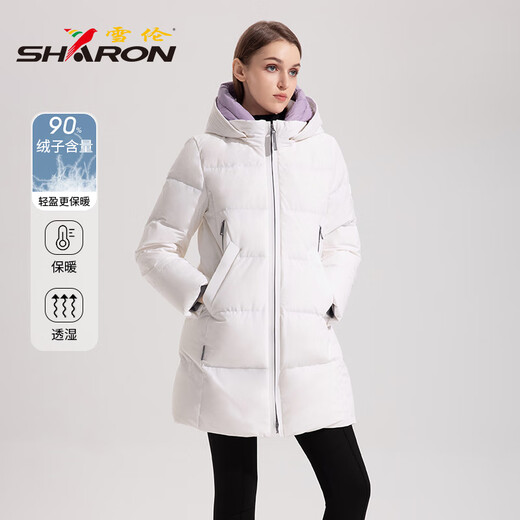 雪伦中长款羽绒服女简约百搭袖标秋冬外套 13567 青竹绿 L