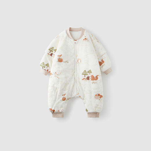 Tongtai baby sleeping bag autumn and winter baby anti-jump children constant temperature pure cotton anti-kicking quilt thin cotton one-piece pajamas brown 90cm