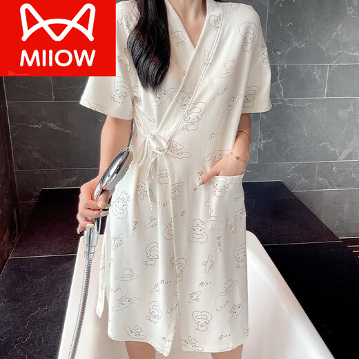 猫人（MiiOW）和服睡袍女夏季纯棉短袖浴袍日系薄款玉桂狗睡衣日式中长款睡裙夏 653 M