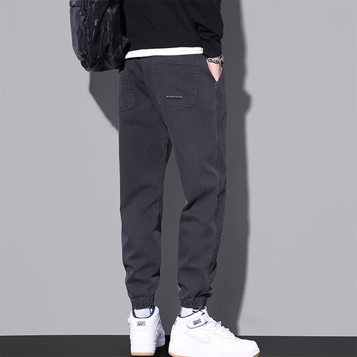 Jewish Casual Pants Men's Spring y Autumn New American Fashion Brand Pants Pants Tying Foot Foot Sports Sports 9859 Gray Plus Velvet + 9859 Gray Plus Velvet M