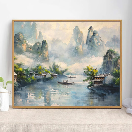 中式山水风景数字油画diy手绘画画填色感丙烯油彩涂色填充画 X9740 油画套餐(内框+画笔+颜料)+50x70