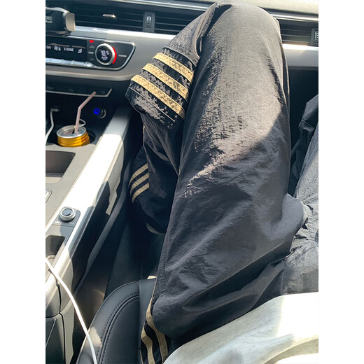 Katuchi 07qwer striped ice silk cool pants for men in summer quick-drying loose trendy workwear sports mountaineering casual pants Black XL [Suggested 120-140Jin [Jin equals 0.5 kg]]