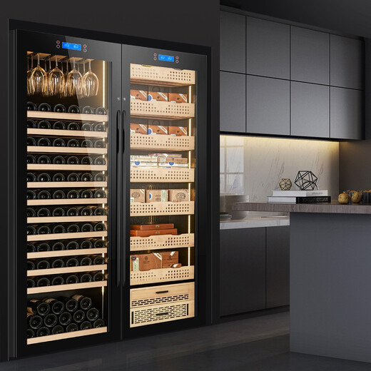 Jiaoke red wine cigar cabinet constant temperature and humidity double door double temperature white wine refrigeration and humidification cabinet combination cabinet large capacity commercial tea cabinet wine and tea cabinet F red wine tea + cedar wood cigar cabinet 1.8 meters high