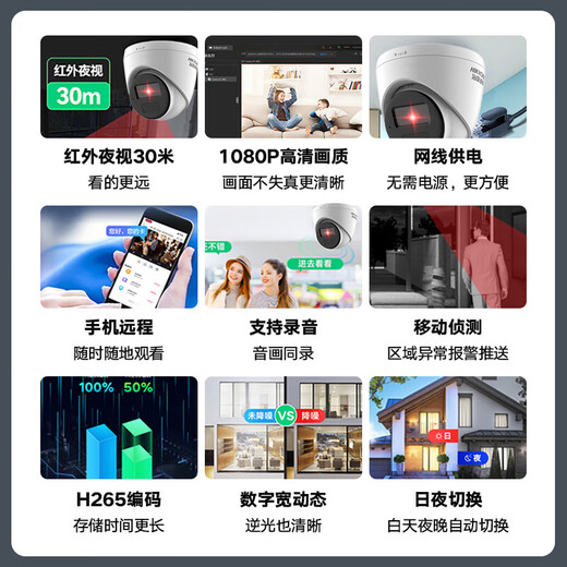 HIKVISION Hikvision surveillance camera 2 million indoor and outdoor monitor pickup infrared night vision recording hemisphere poe powered mobile phone remote T12HV3-IA 2.8MM