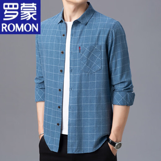 Romon Pure Cotton Long Ärmeln für Männer im Frühling und im Sommer dünne mittlere und ältere Männer kariertes loses große Baumwollhemd für Männer, langärmelige dünne 6626 Blau 170/l empfohlen 115-135jin [Jin gleich 0,5 kg]