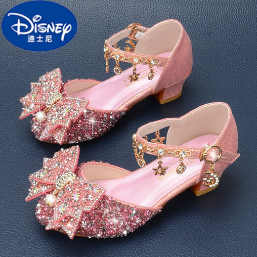迪士尼（DISNEY）女童银色公主鞋包头蝴蝶结小女孩水晶鞋水钻软底礼服裙儿童高跟鞋 银色 9921-7小跟 30 /鞋内长18.8cm