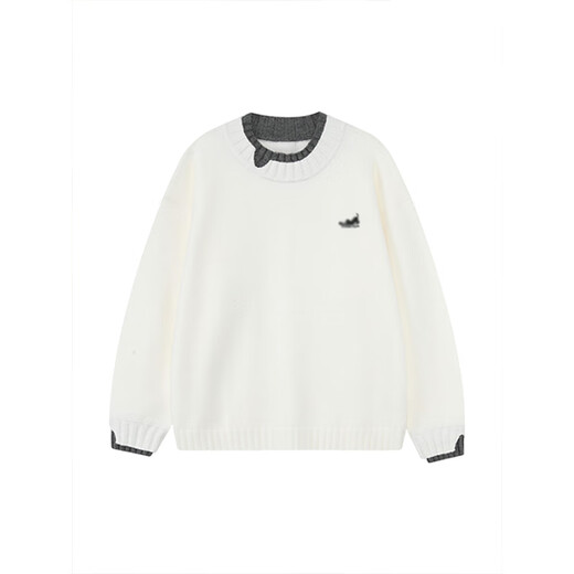 Cantu Xiaoxiangfeng round neck sweater for women autumn and winter new fake two-piece long-sleeved sweater small loose coat women's white long-sleeved sweater S recommended 90-105Jin Jin equals 0.5 kg