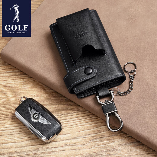 Golf (Golf) Top -Layer Cowide Key Bag für Männer Suspension Hook Independent Auto Schlüsselposition Freier Business -Tasche für Freunden Geschenk Schwarz